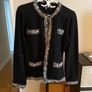 Karl Lagerfeld Jacket Black Tweed finish goldtrim.  Classic Chanel like look